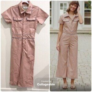 Never A Wallflower Faux Leather Jumpsuit Chic Designer Neutral Streetwear